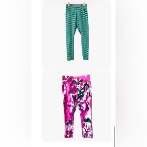 Nike Leggings LOT OF 2 Pink Green All Over Print Low Mid Rise Size XS